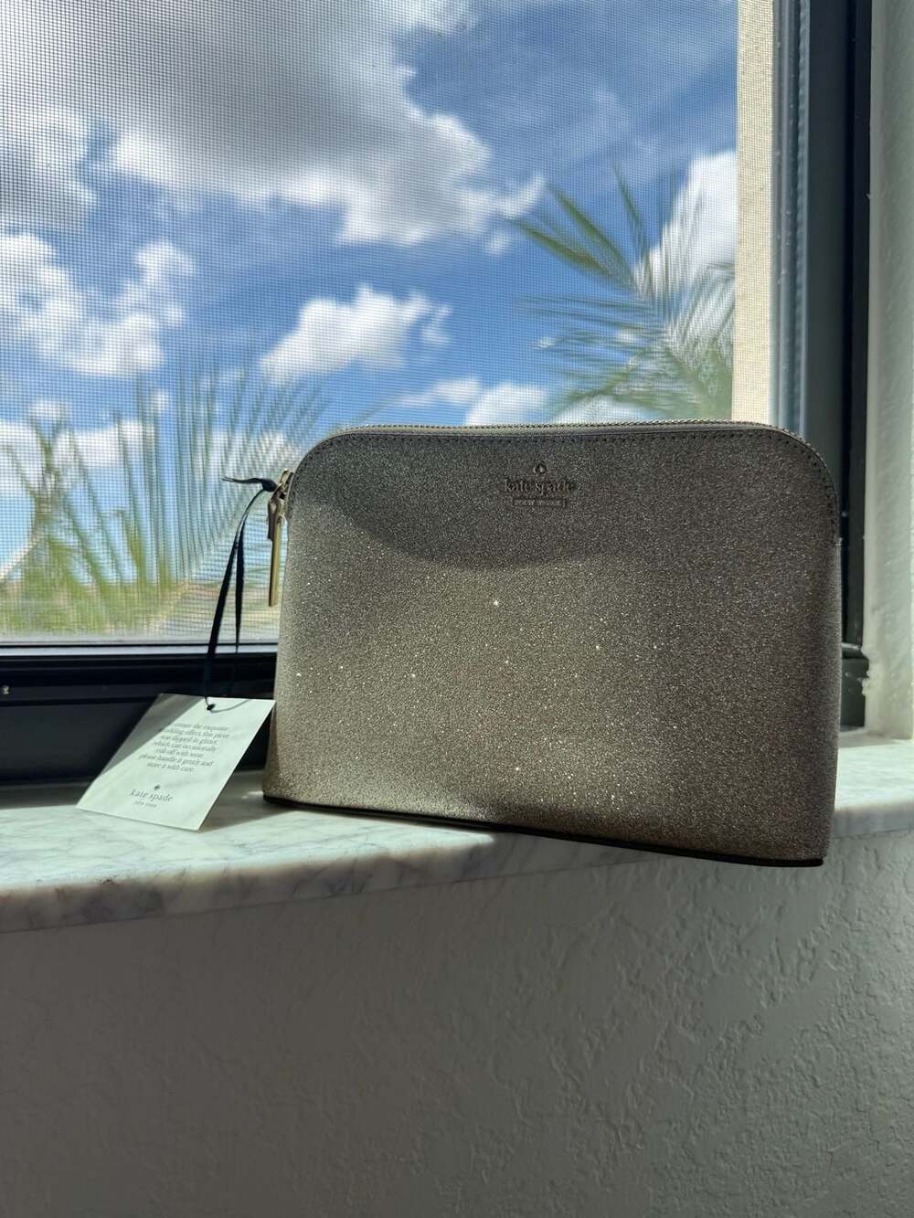 Kate Spade Burgess Court Small Briley Soft Gold Glitter Cosmetic Case